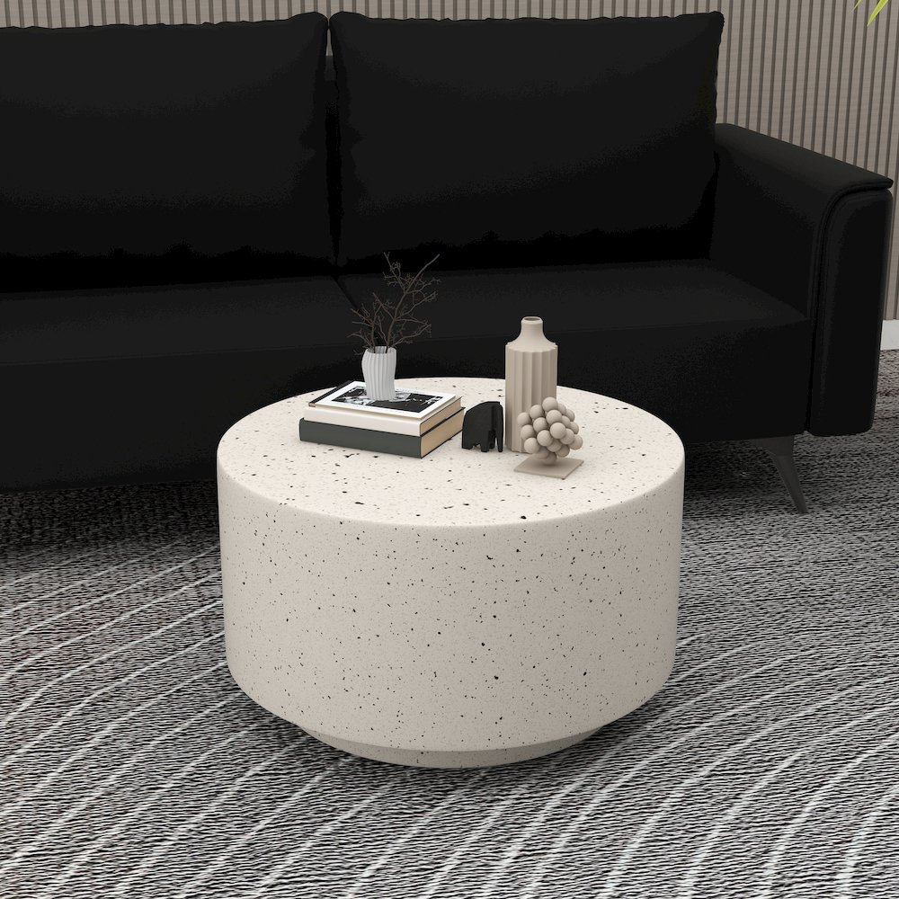 Terra Collection Fiberglass Outdoor Coffee Table In White. Picture 10