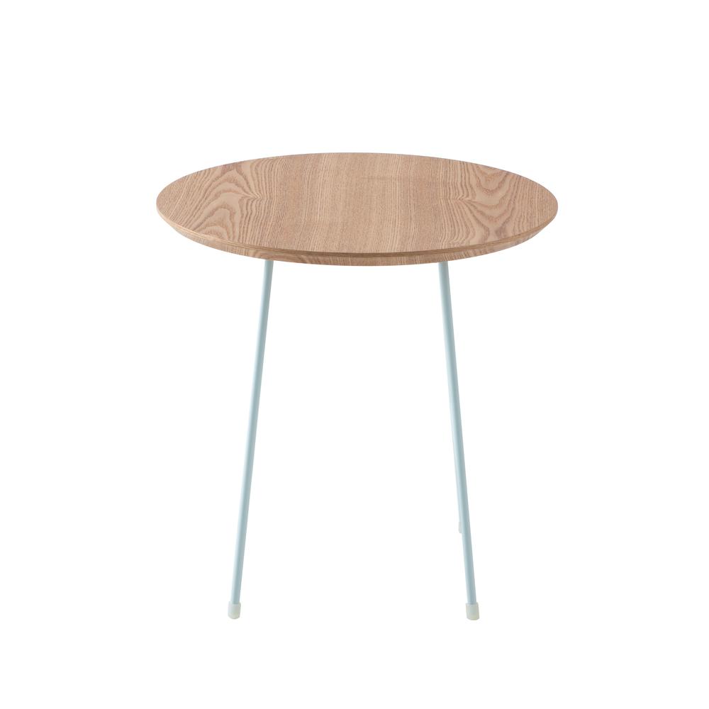 Rossmore Mid Century Modern Round Side Table With White Steel Frame. Picture 6