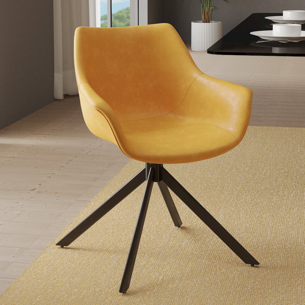 Markley Modern Leather Dining Swival Arm Chair in Light Brown. Picture 13
