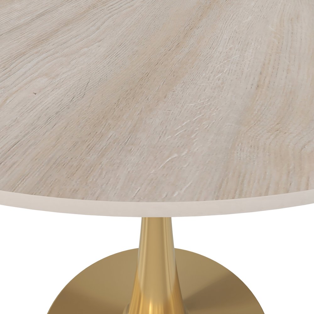 Bristol 31" Round Dining Table Gold Base with Sintered Stone Natural Wood Top. Picture 8