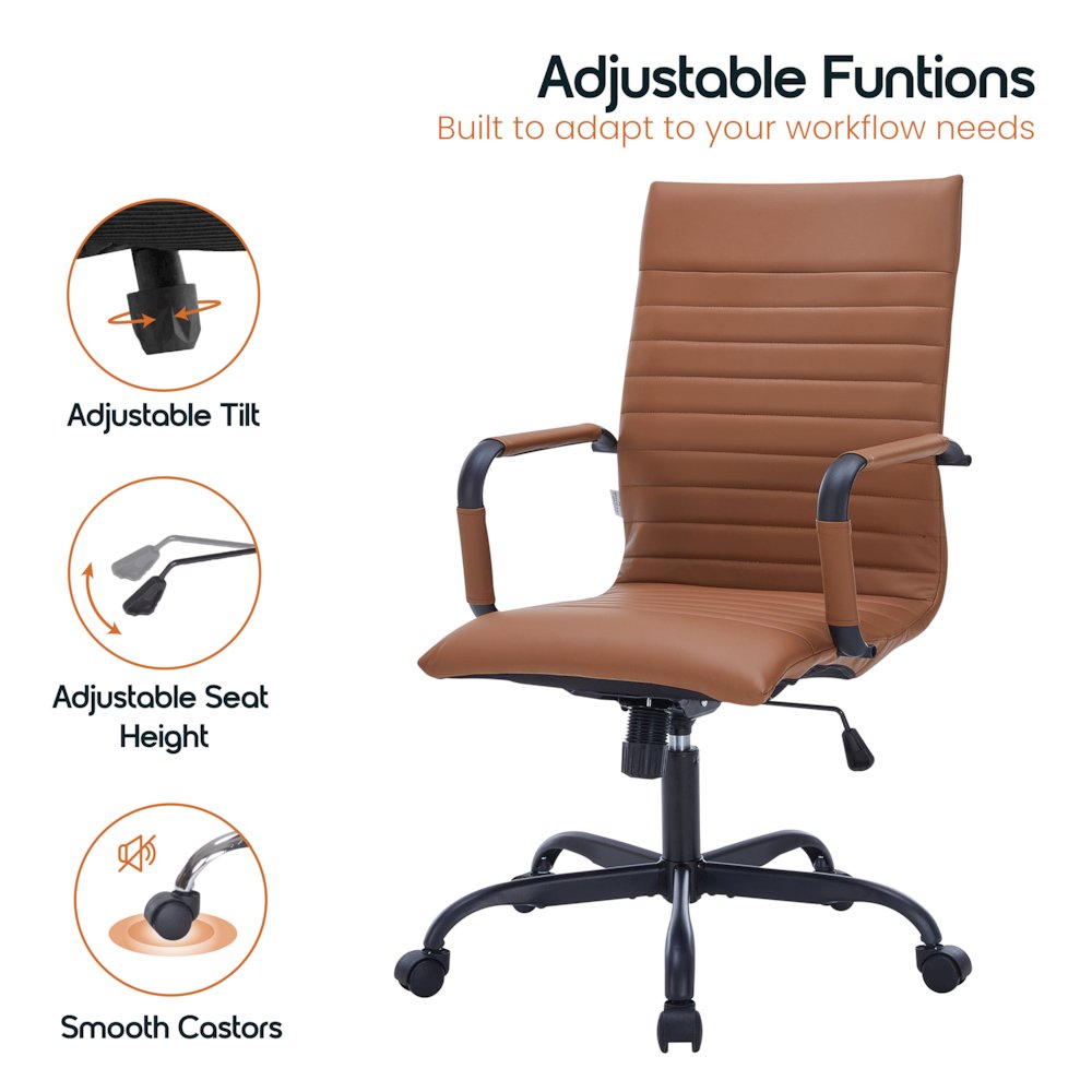 Harris Leather Home High-Back Office Chair in Light Brown With Black Frame. Picture 9