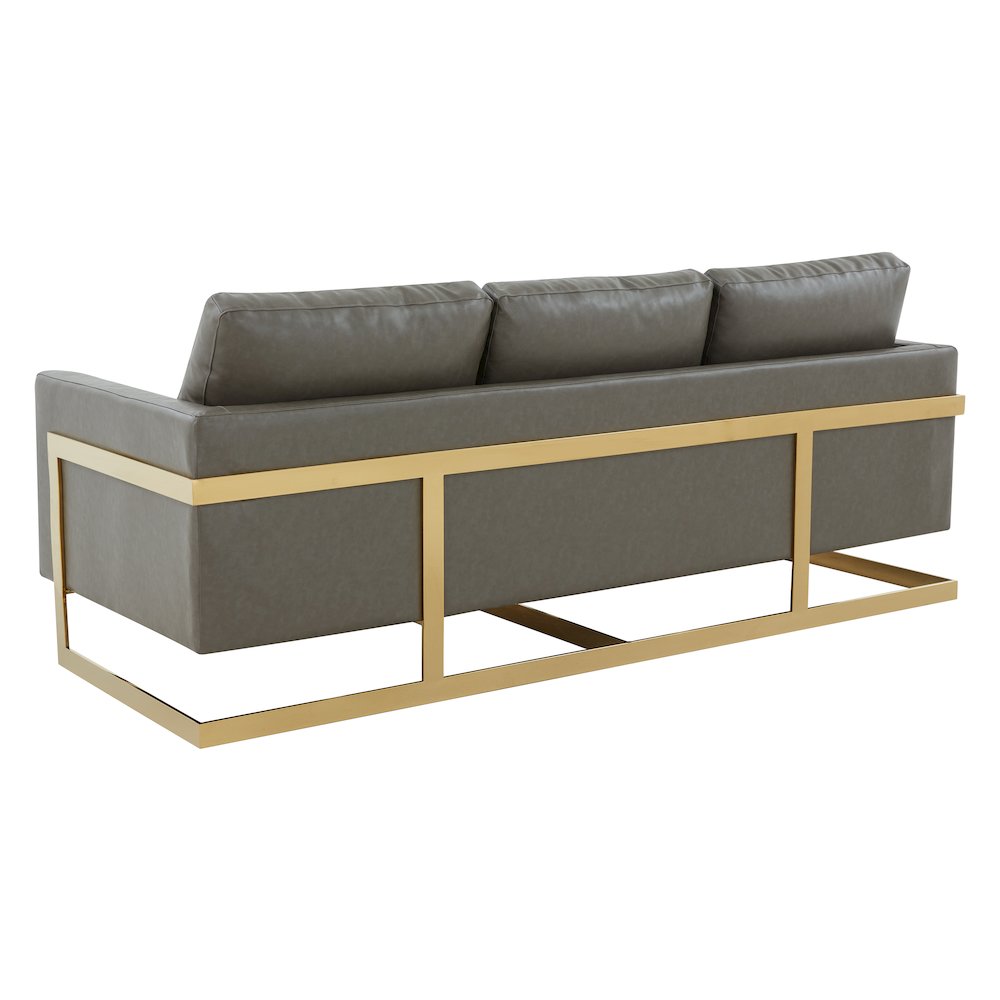 Lincoln Modern Mid-Century Upholstered Leather Sofa with Gold Frame. Picture 8