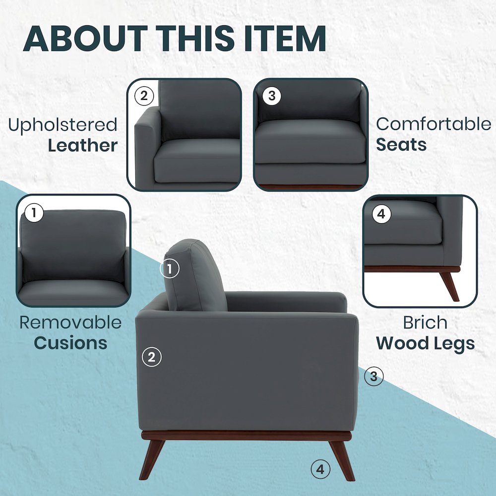 Chester Modern Leather Accent Arm Chair With Birch Wood Base. Picture 5
