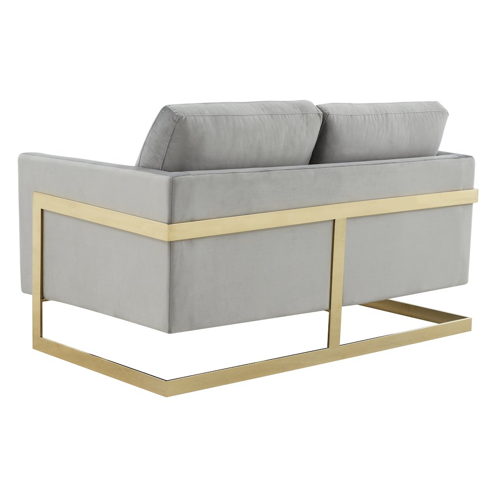 Lincoln Modern Mid-Century Upholstered Velvet Loveseat with Gold Frame. Picture 8