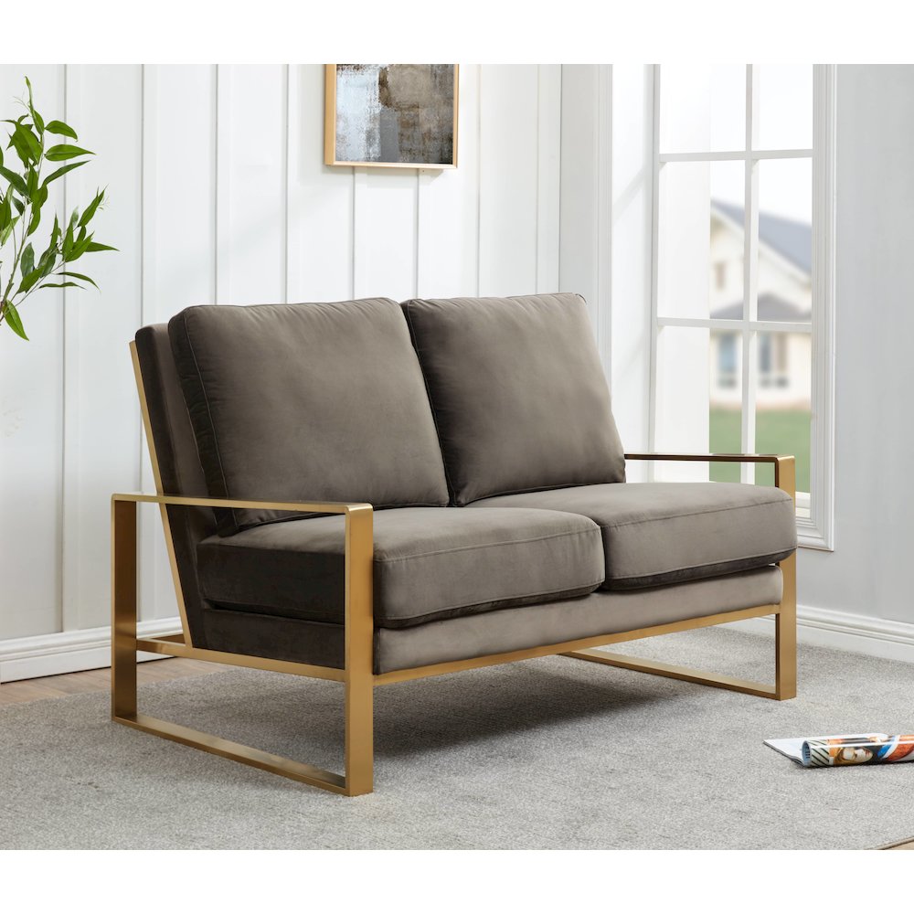 Jefferson Contemporary Modern Velvet Loveseat With Gold Frame. Picture 2