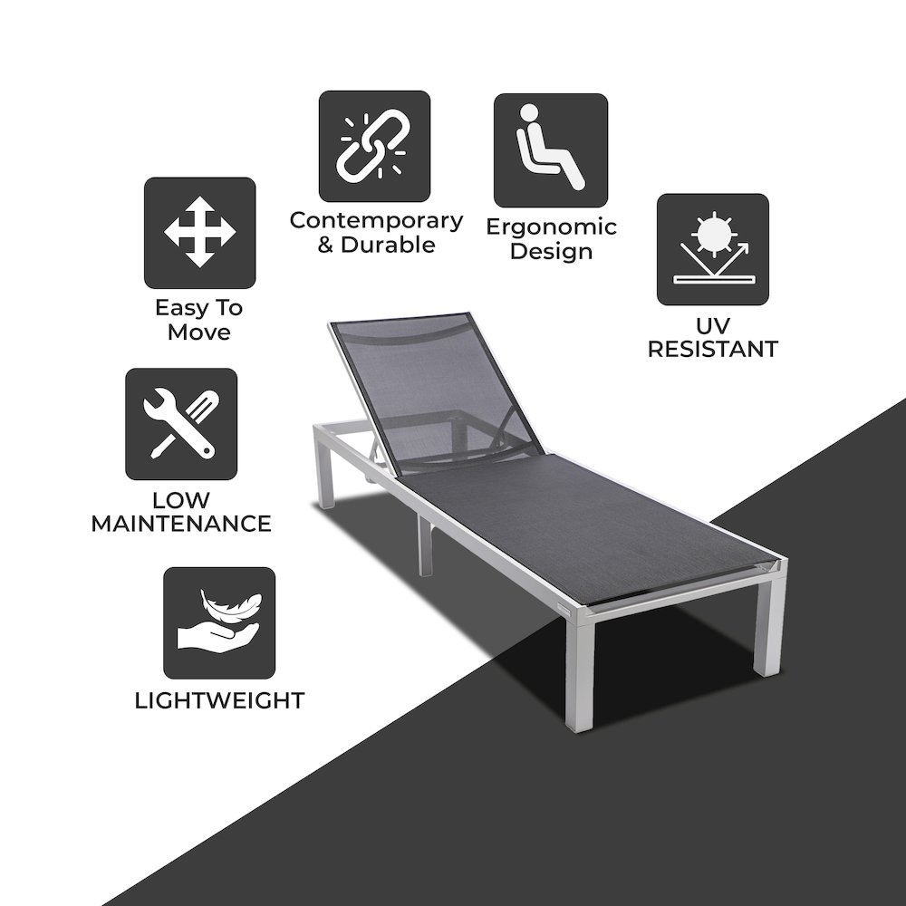 Marlin Patio Chaise Lounge Chair With White Aluminum Frame. Picture 7