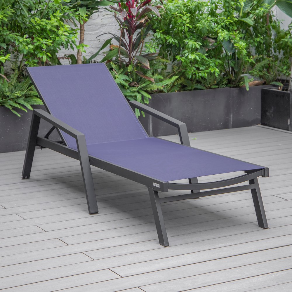 Marlin Patio Chaise Lounge Chair With Armrests in Black Aluminum Frame. Picture 6