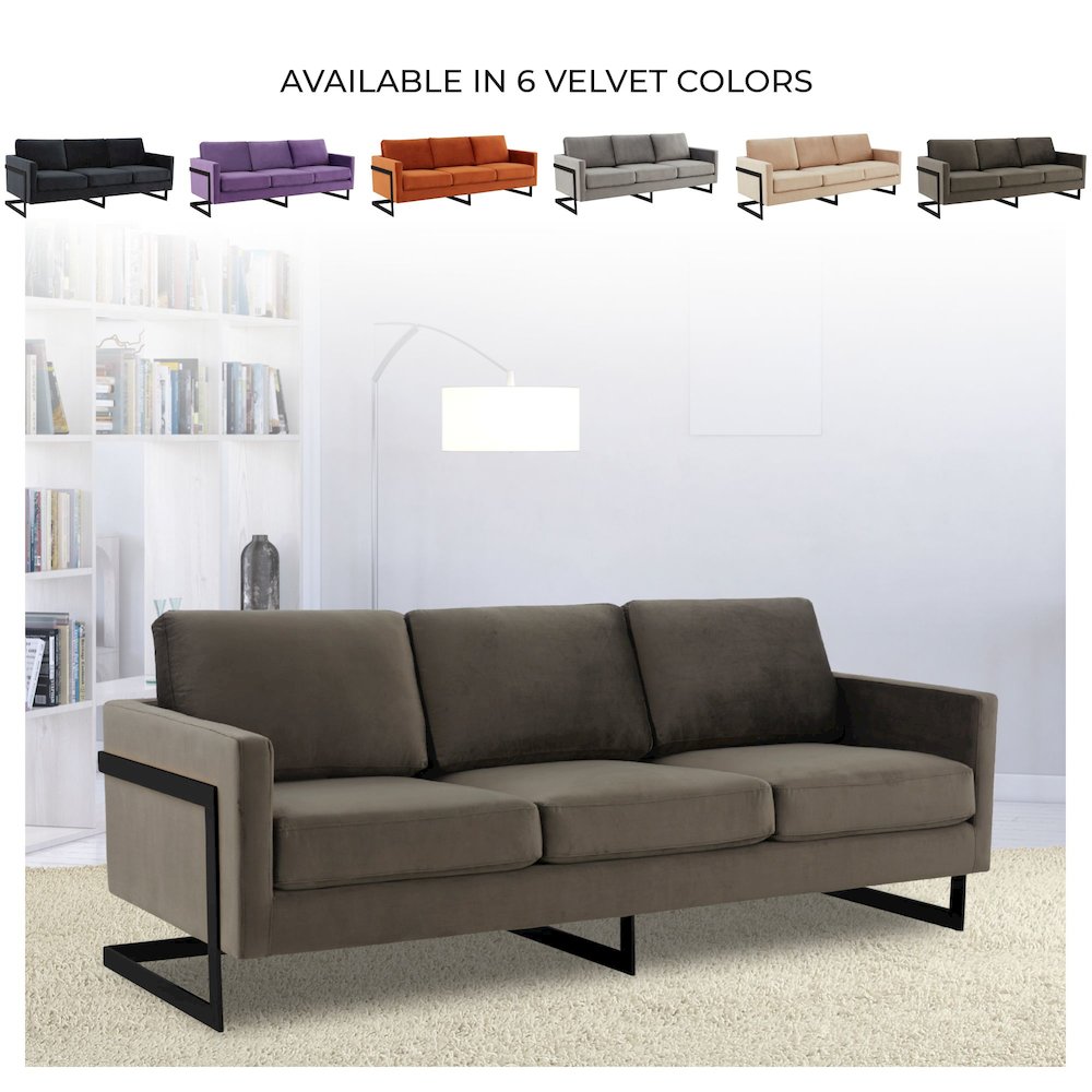 Lincoln Dark Grey Velvet Sofa With Black Frame. Picture 4