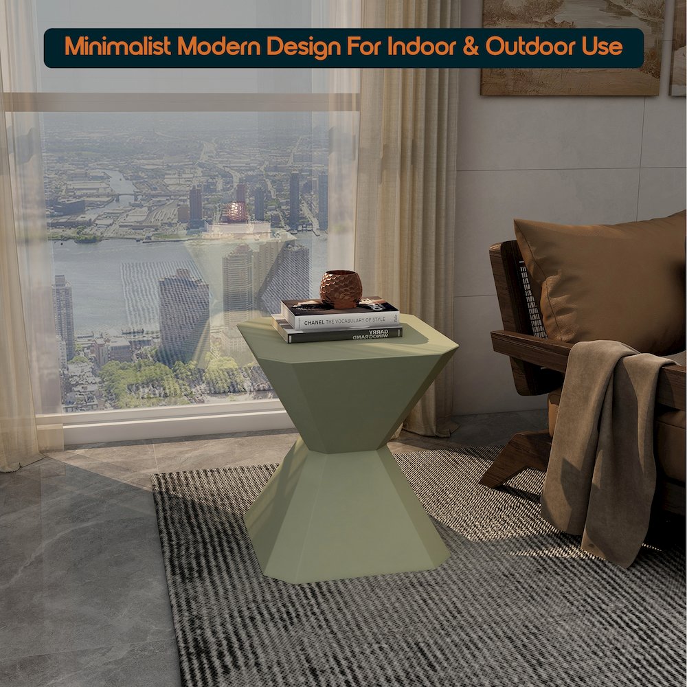Azure Collection Fiberglass Outdoor Side Table in Olive Green. Picture 12