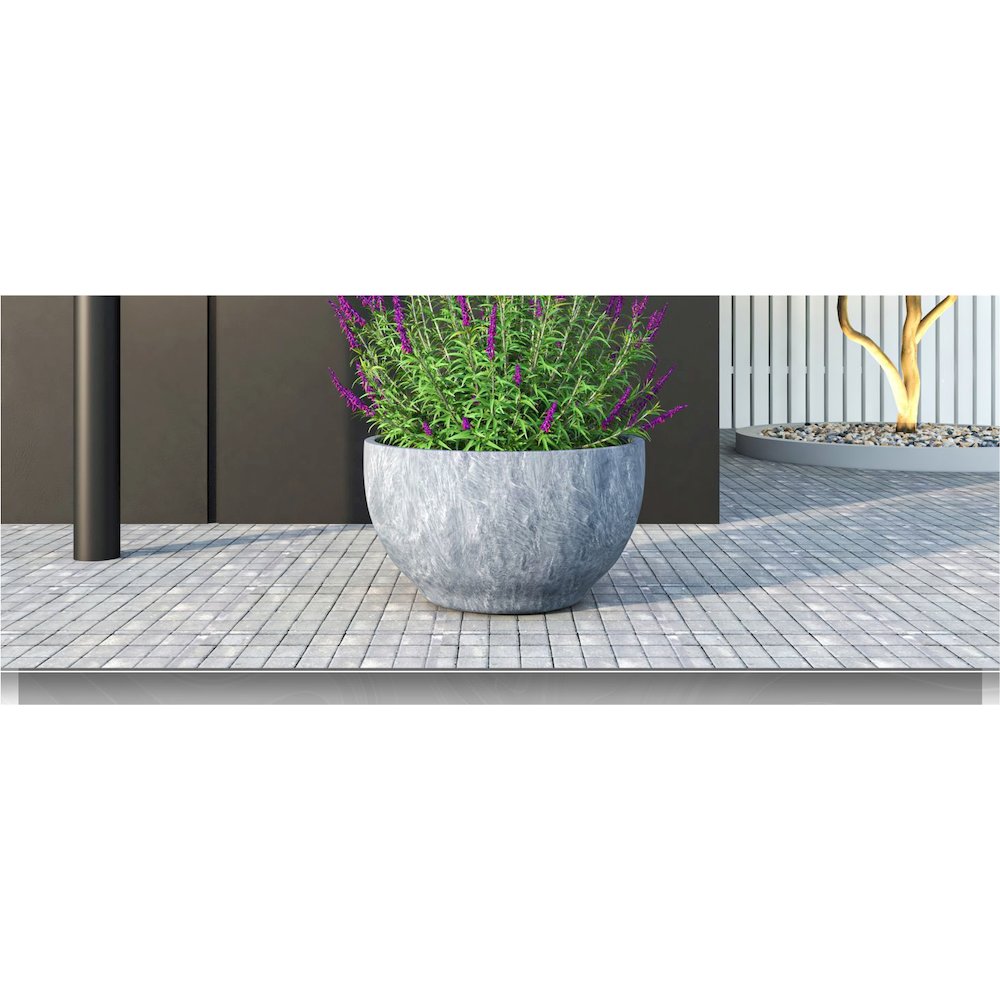 Grove Series Hemisphere Poly Clay Planter in Aged Concrete 14.9 Dia, 7.8 High. Picture 12