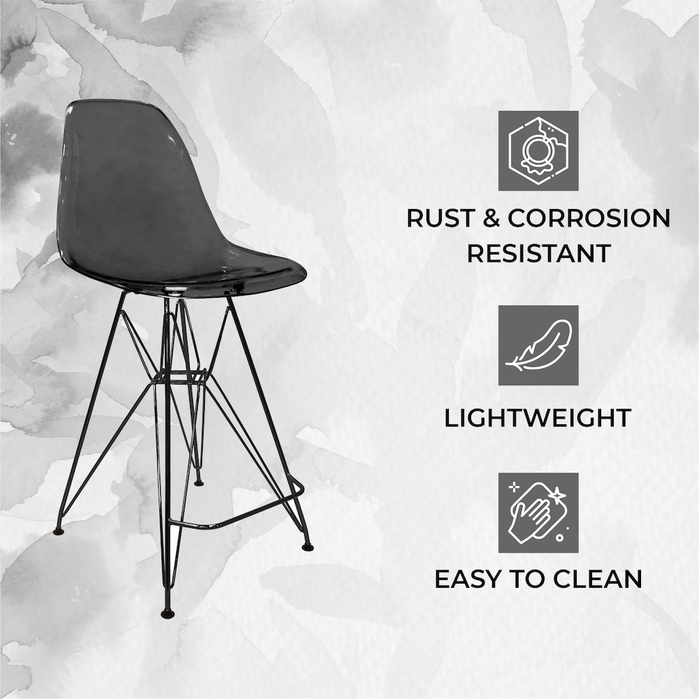 Modern Acrylic Bar stool Cresco Collection Black Base with Trans Black seat. Picture 31
