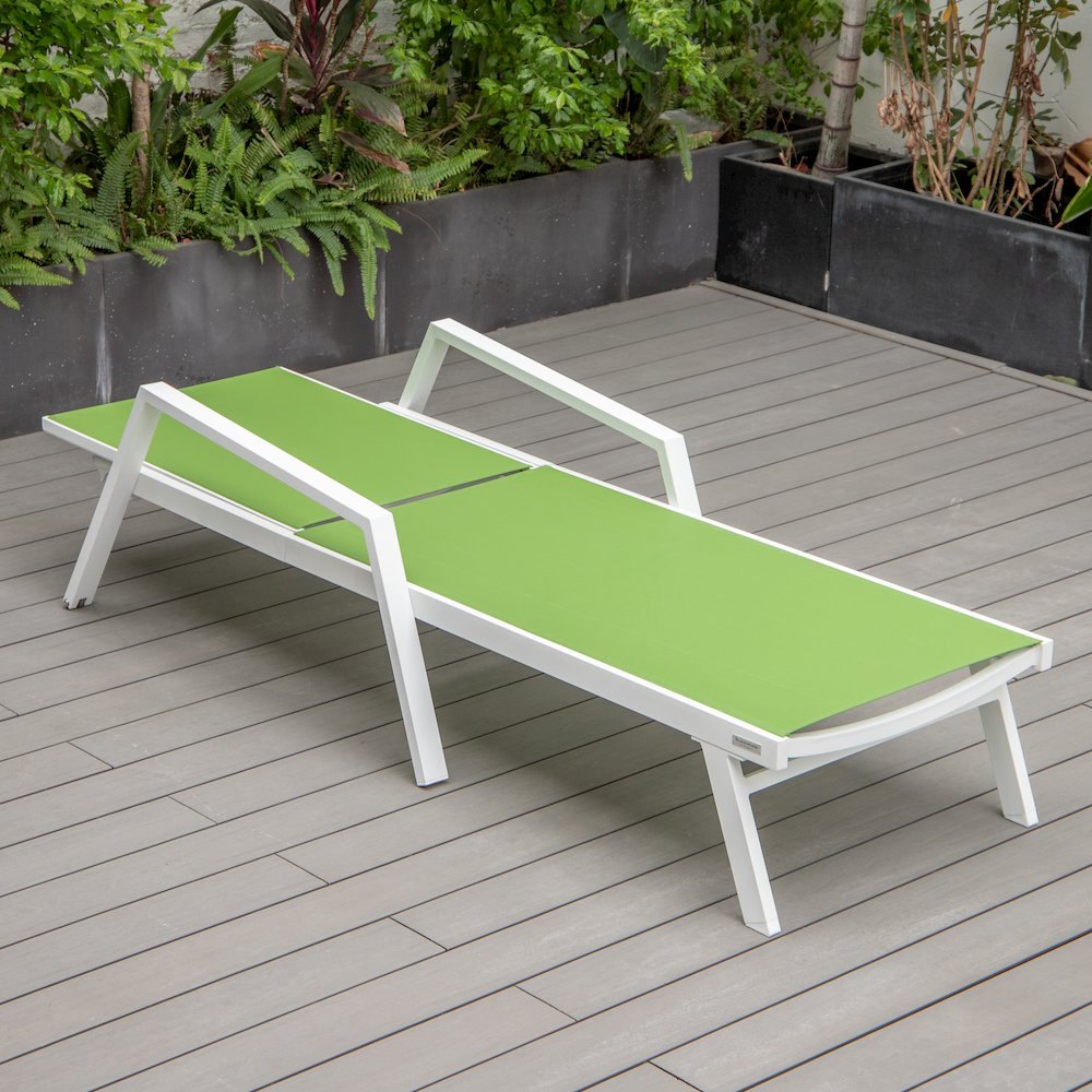 Marlin Patio Chaise Lounge Chair With Armrests in White Aluminum Frame. Picture 7