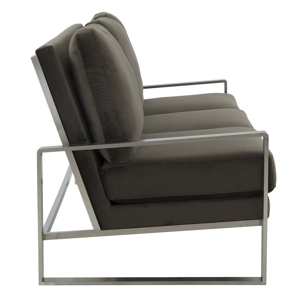 Jefferson Contemporary Modern Design Velvet Sofa With Silver Frame. Picture 4