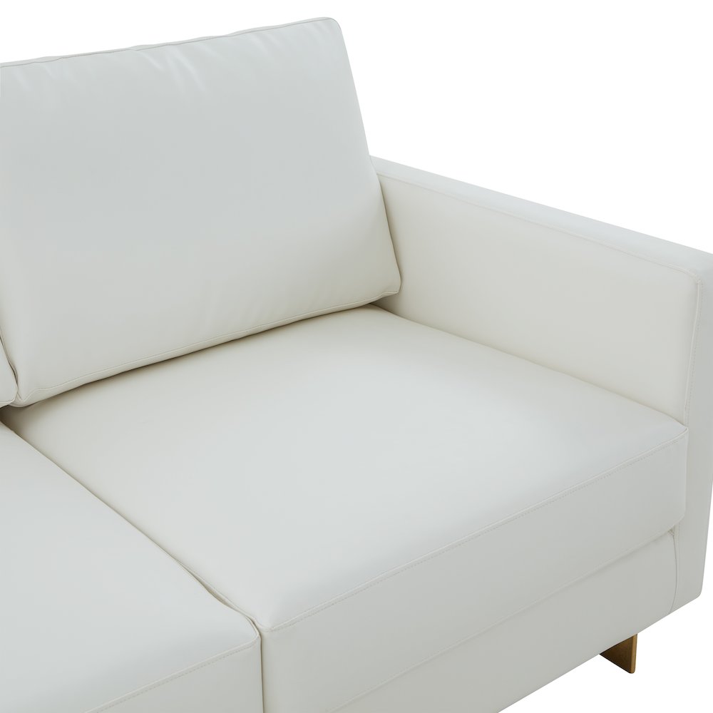 Lincoln Modern Mid-Century Upholstered Leather Loveseat with Gold Frame. Picture 6