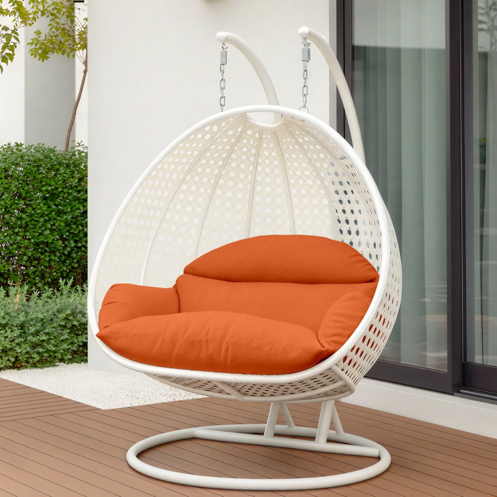 White Wicker Hanging 2 person Egg Swing Chair. Picture 11