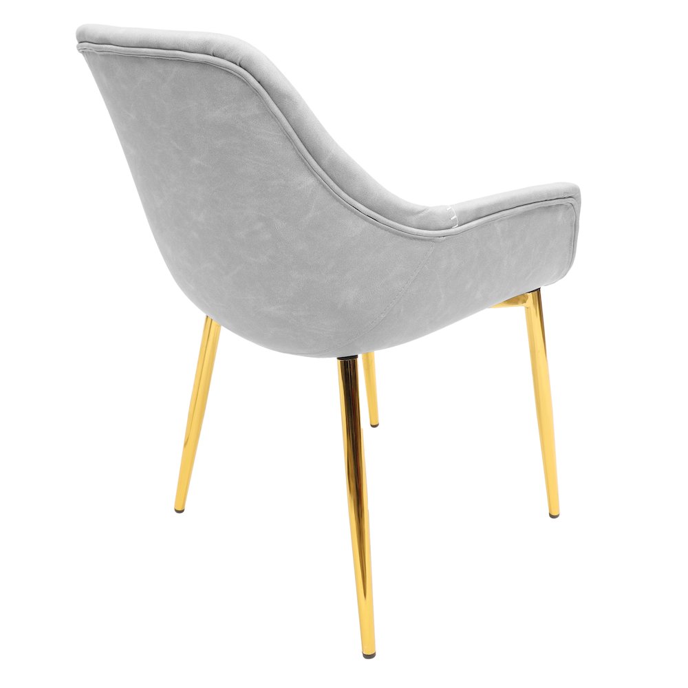 Markley Modern Leather Dining Arm Chair With Gold Metal Legs Light Grey Set of 4. Picture 17