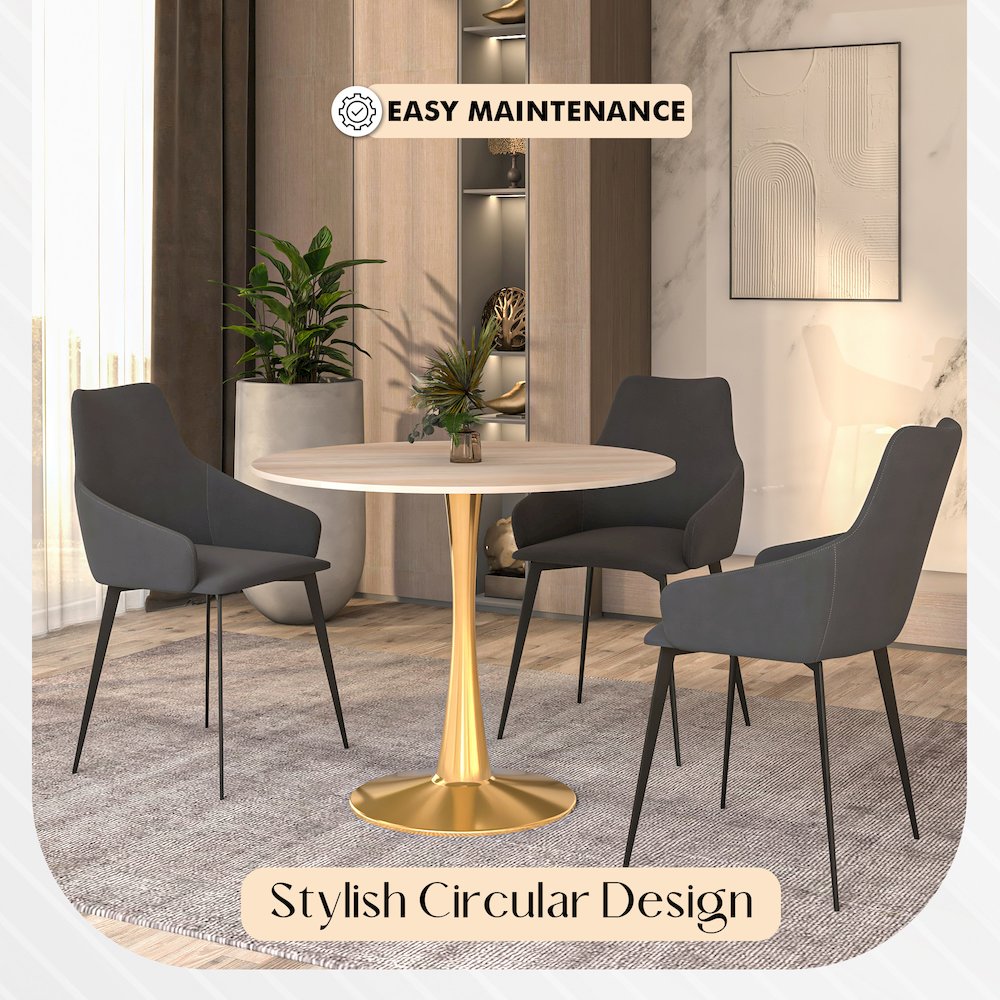 Bristol 35" round dining table Gold Base With Natural Wood Top. Picture 6