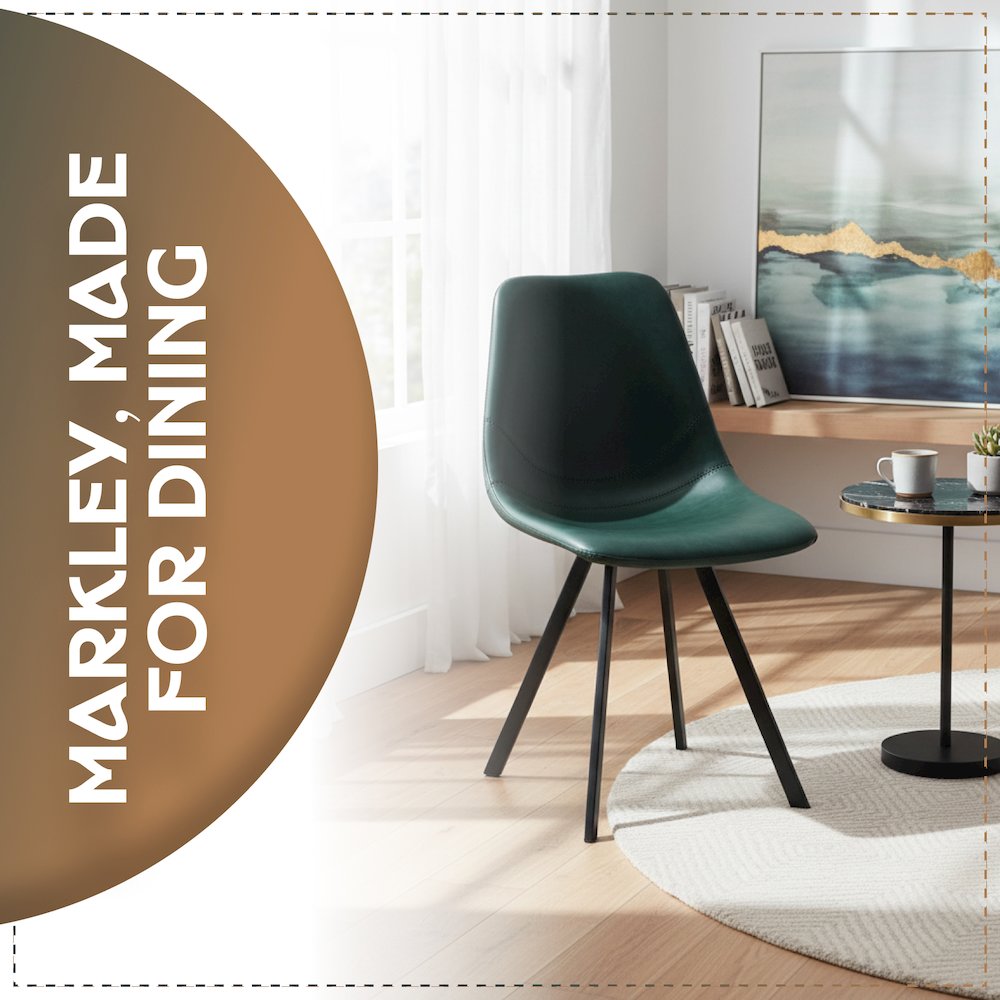 Markley Modern Leather Dining Chair With Metal Legs. Picture 11