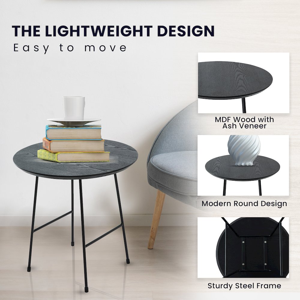 Rossmore Mid Century Modern Round Side Table With Black Steel Frame. Picture 9