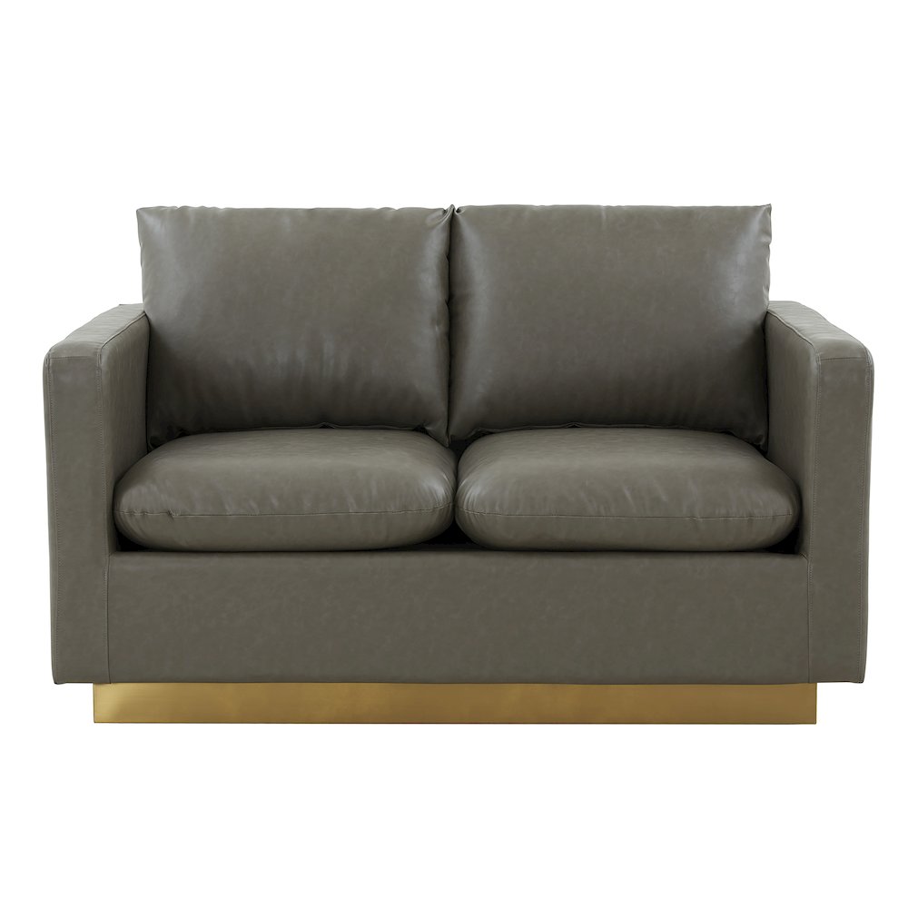 Nervo Modern Mid-Century Upholstered Leather Loveseat with Gold Frame. Picture 4