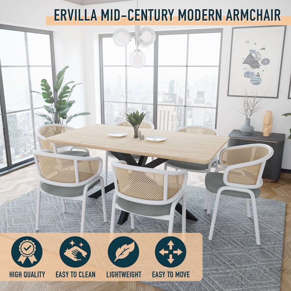 Ervilla - Dining Chair - White frame in Grey Leather Set of 2. Picture 5