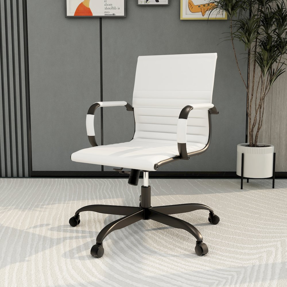 Harris Leather Home Office Chair in White With Black Frame. Picture 7