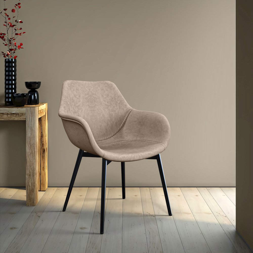 Markley Modern Leather Dining Arm Chair Set of 2 in Taupe. Picture 4