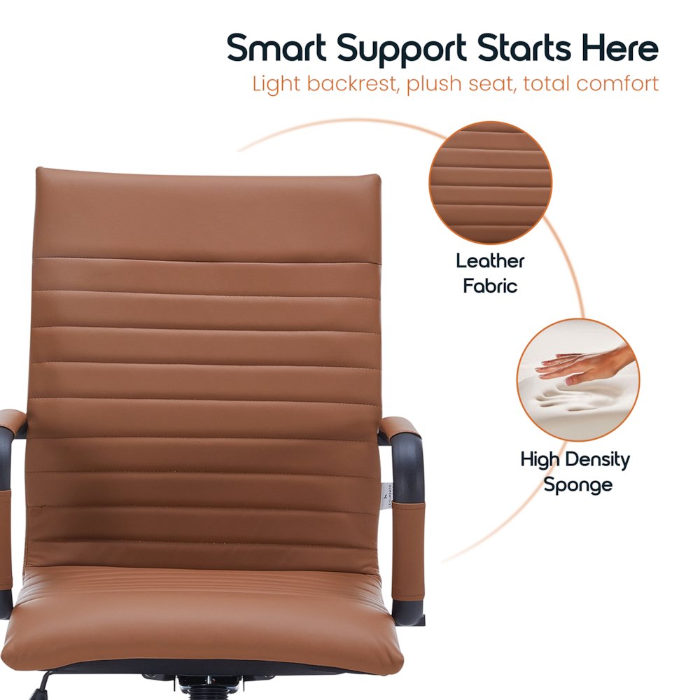 Harris Leather Home High-Back Office Chair in Light Brown With Black Frame. Picture 11