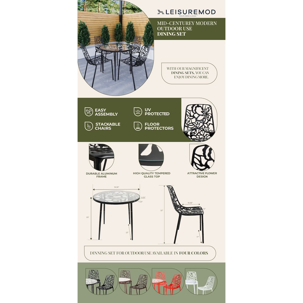 Devon Mid-Century Modern 5-Piece Aluminum Outdoor Patio Dining Set. Picture 22