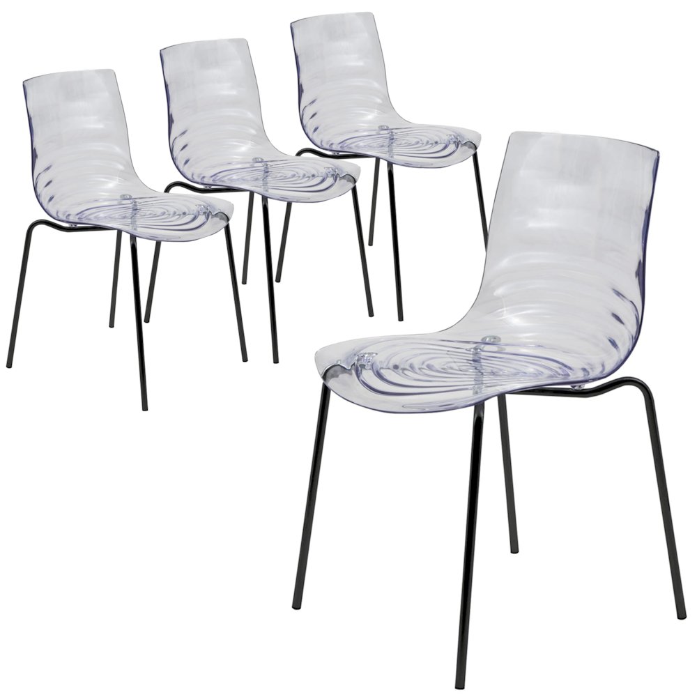 Astor Modern Dinin Chair, Single Chair, Black Base with Clear Seat Set of 4. Picture 3