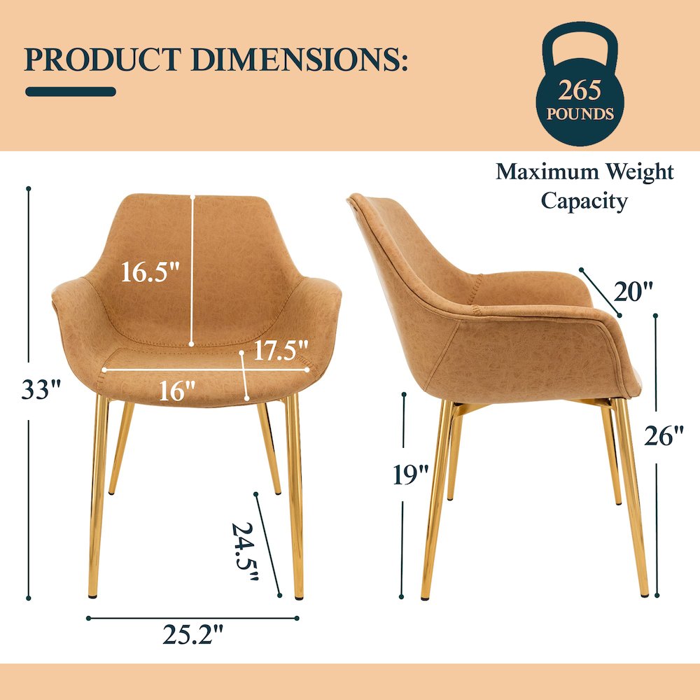Markley Modern Leather Dining Arm Chair With Gold Metal Legs. Picture 2