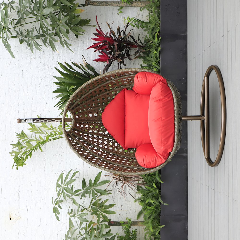 Beige Wicker Hanging Egg Swing Chair. Picture 8