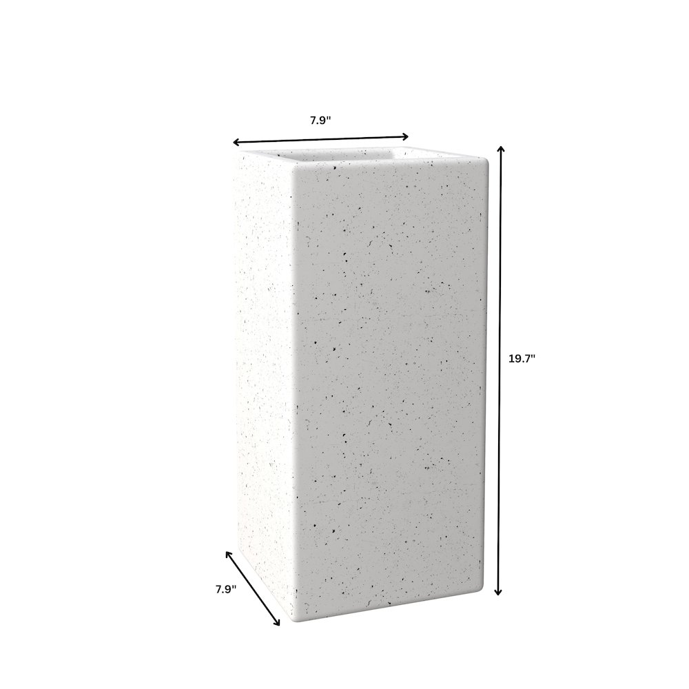 Terra Series Poly Stone Planter in Dotted White 7.9" x 7.9" 19.7" High. Picture 12