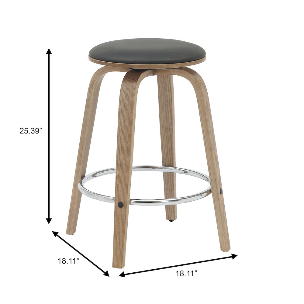 Wooden Counter Stool Pelya Collection Modern Style Washed Walnut color in Black. Picture 21