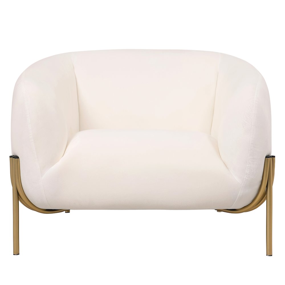 Zuno Collection Modern Single Seater Sofa in White Velvet. Picture 9
