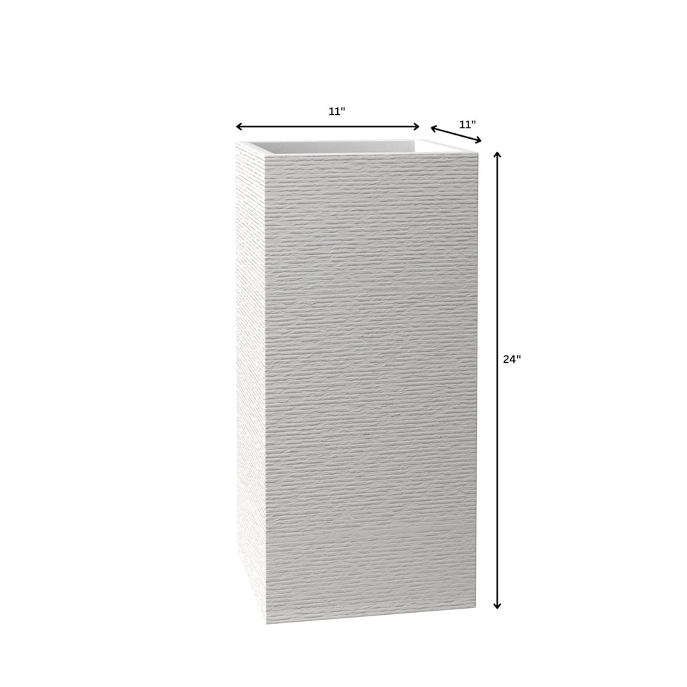Basalt Series Poly Stone Planter 11" Square 23.6" High in White. Picture 8