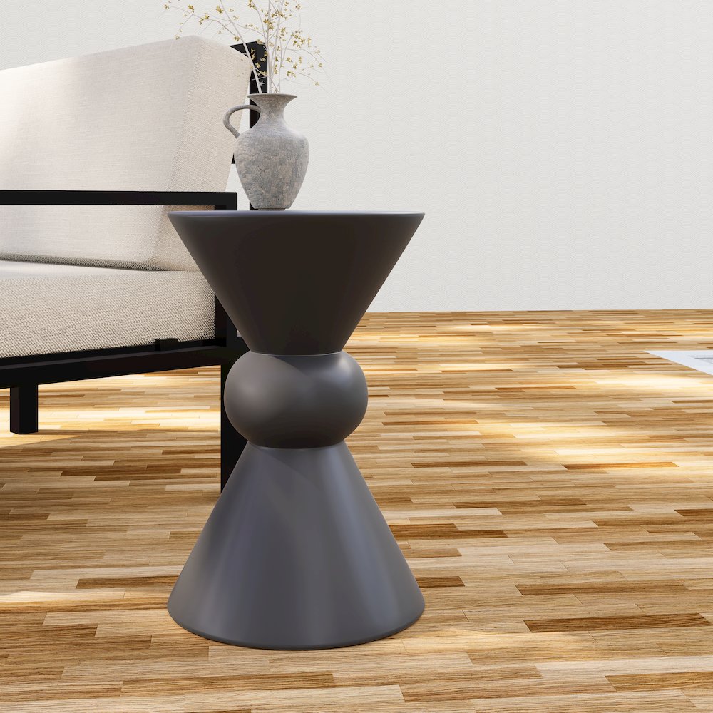 Echo Collection Fiberglass Outdoor Side Table in Dark Grey. Picture 6