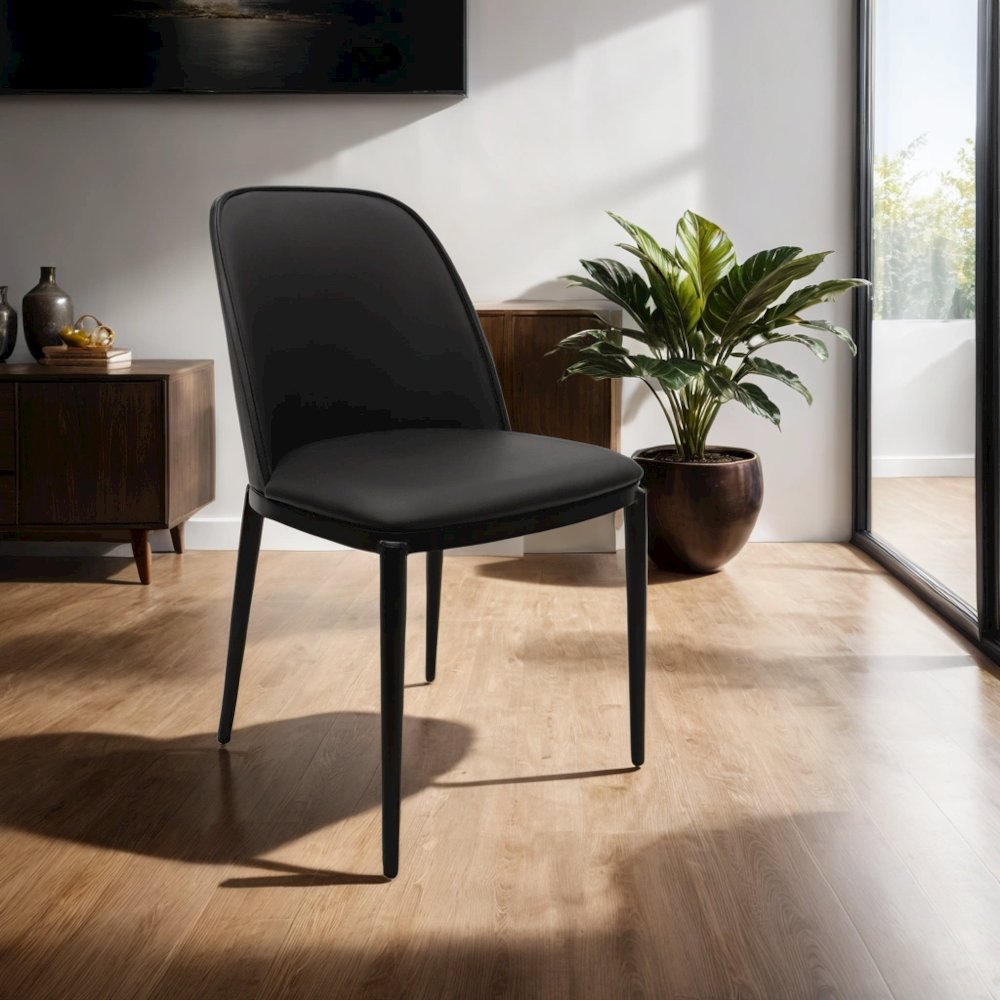 Tule Collection Dining Chair, Black Frame With Black Leather. Picture 19
