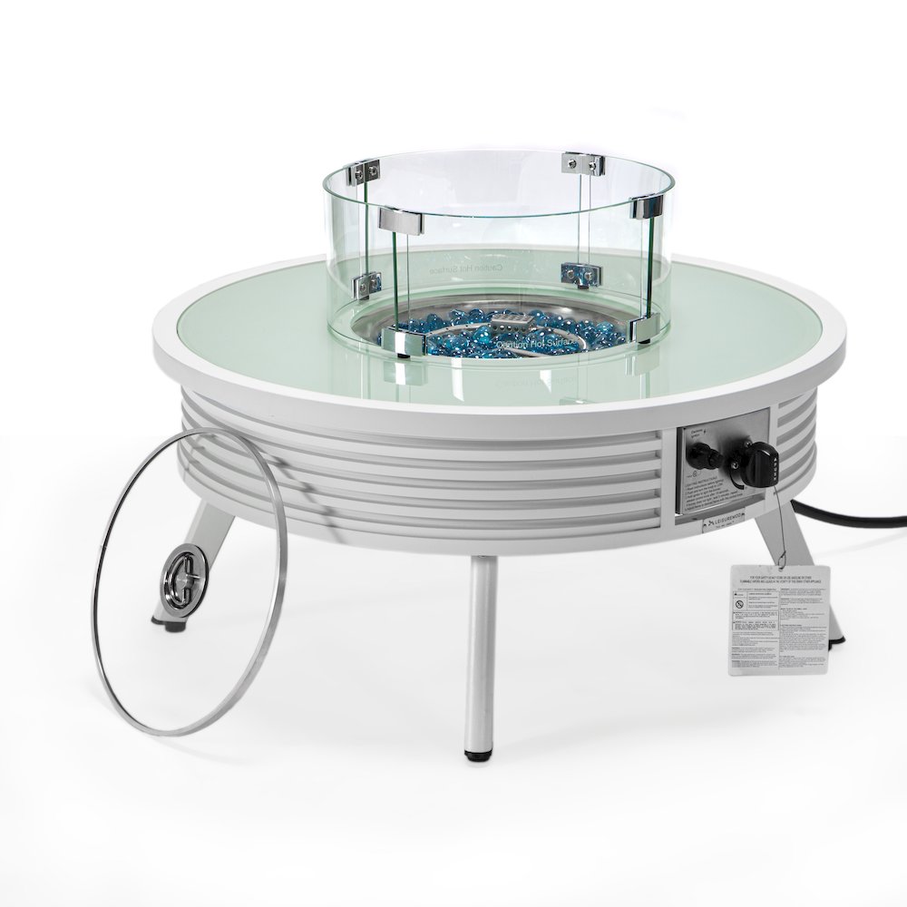Walbrooke Patio Round Fire Pit and Tank Holder with Slats Design in White. Picture 8