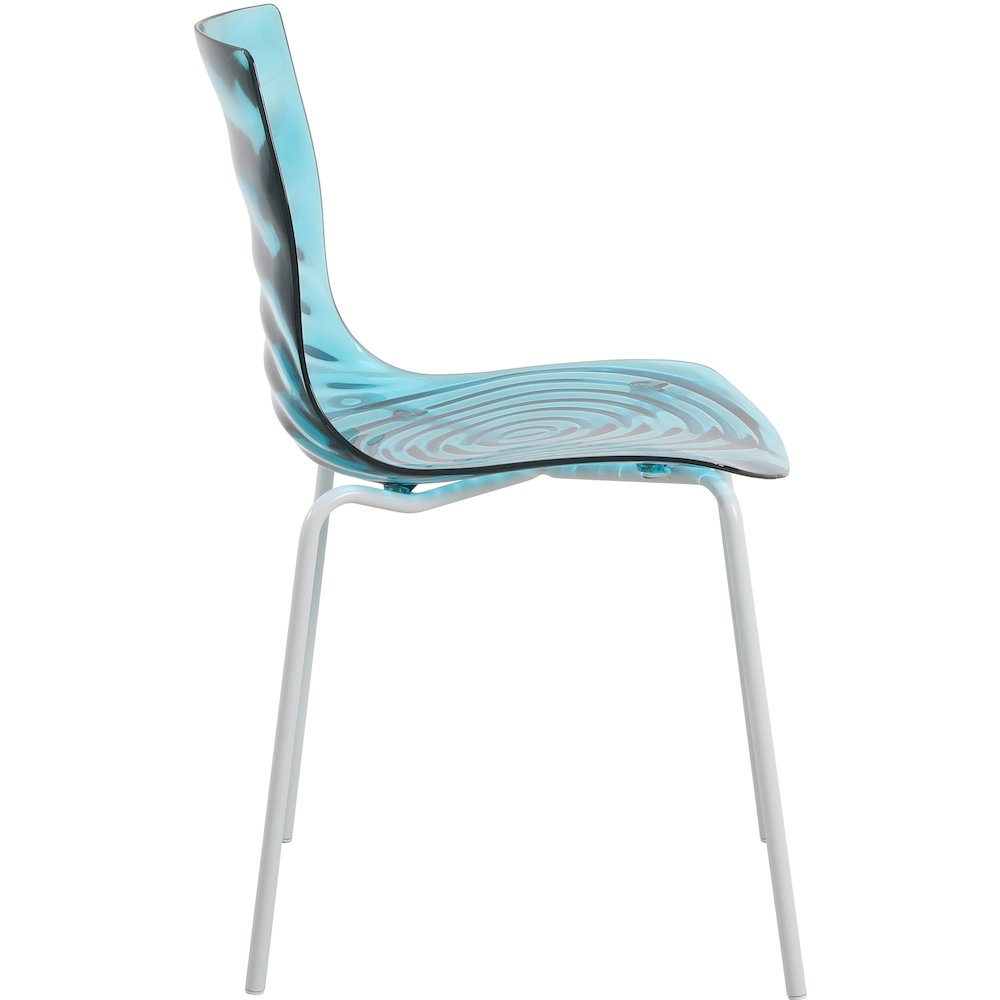 Astor Water Ripple Design Dining Chair in White Base Trans Blue Seat Set of 2. Picture 10