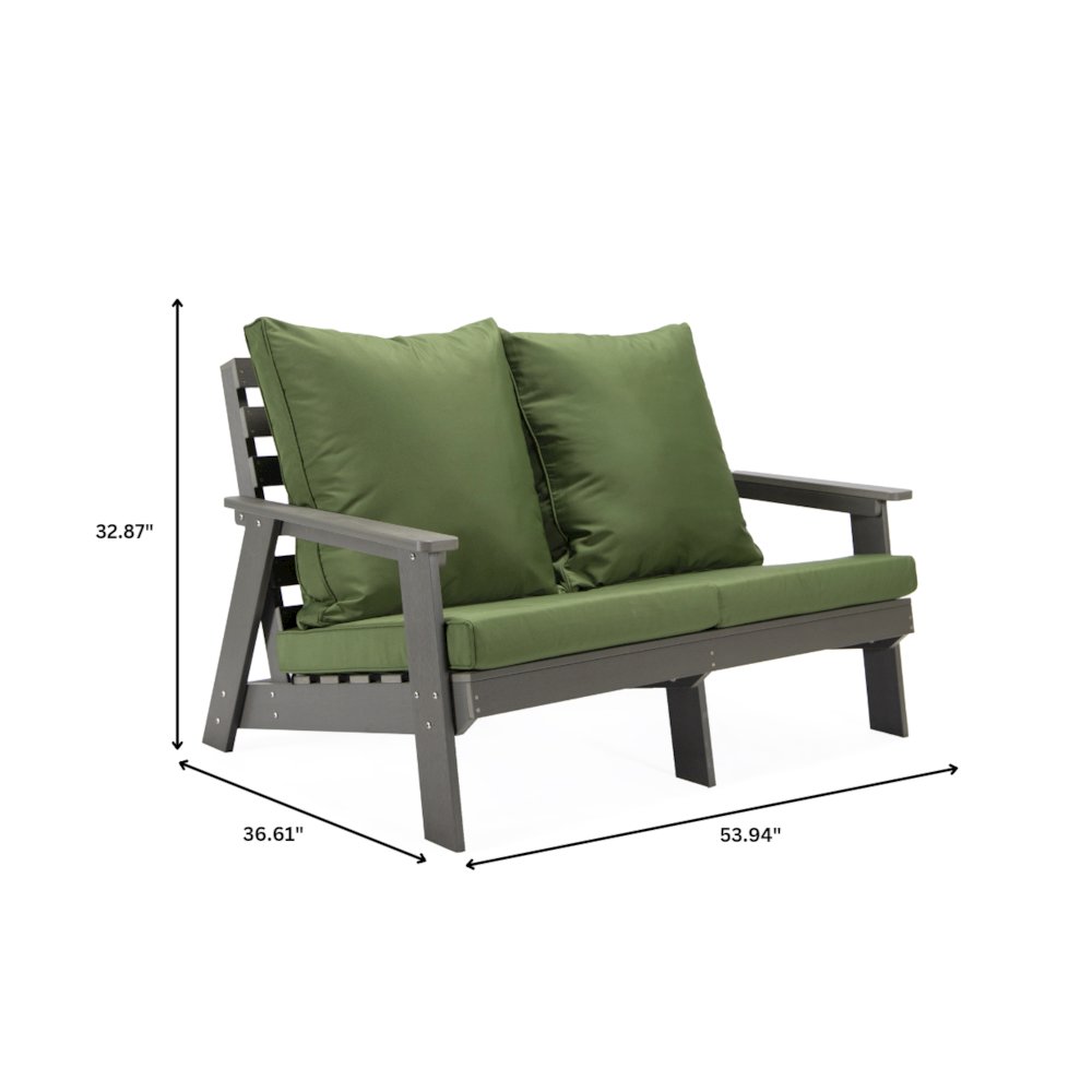 Alpine - Grey Loveseat - Dark Green Cushions. Picture 10