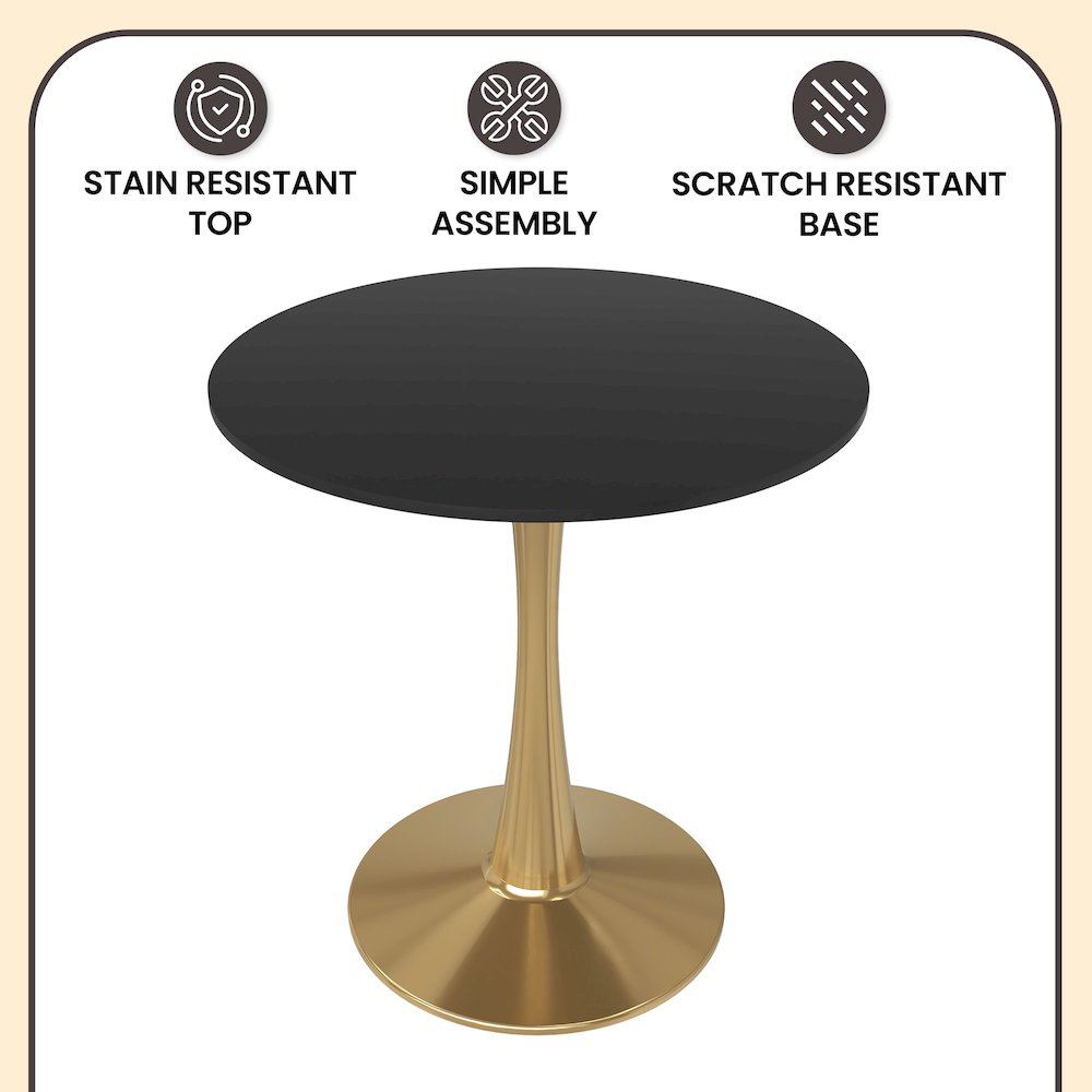 Bristol 27" round dining table Gold Base With Black Top. Picture 18