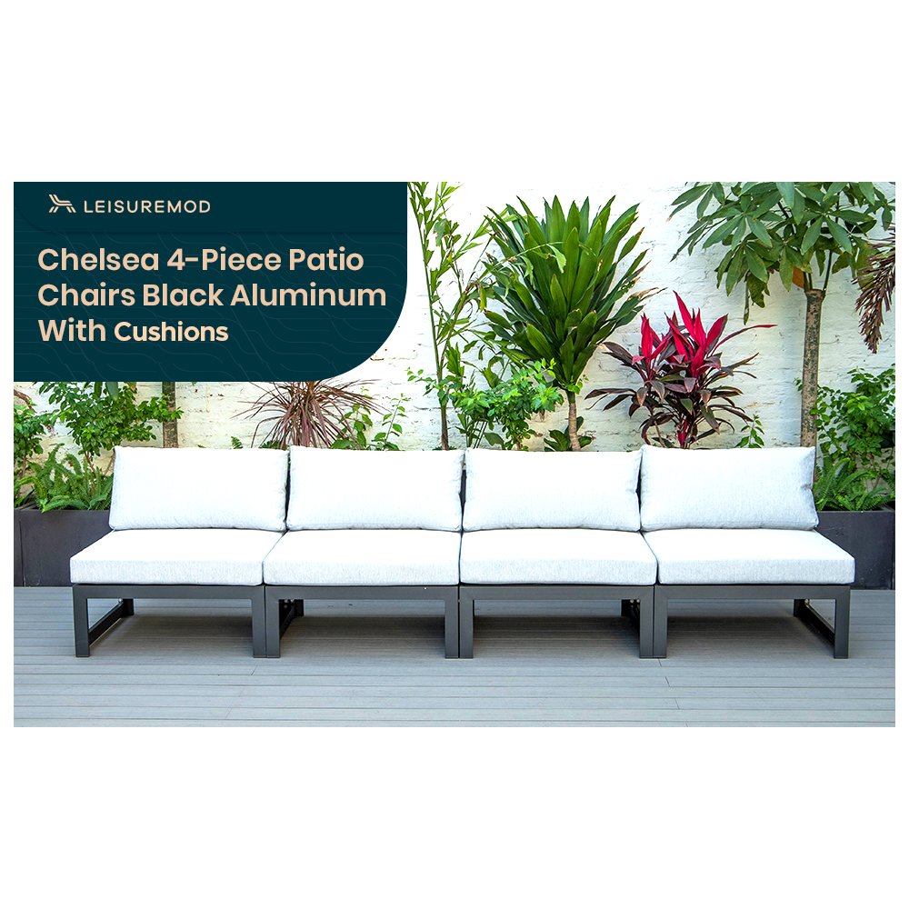 Chelsea 4-Piece Middle Patio Chairs Black Aluminum With Cushions. Picture 1