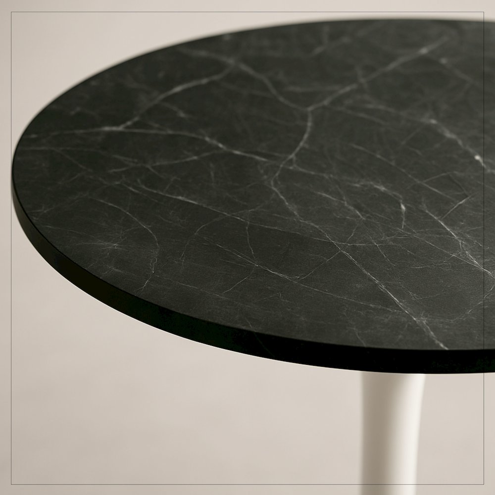 Bristol Dining table, White Base with 36" Round Marbleized Black MDF top. Picture 15