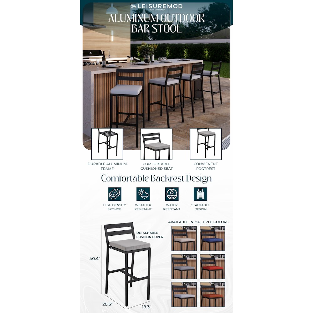 Chelsea Collection Modern Aluminum Outdoor Bar Chair. Picture 21