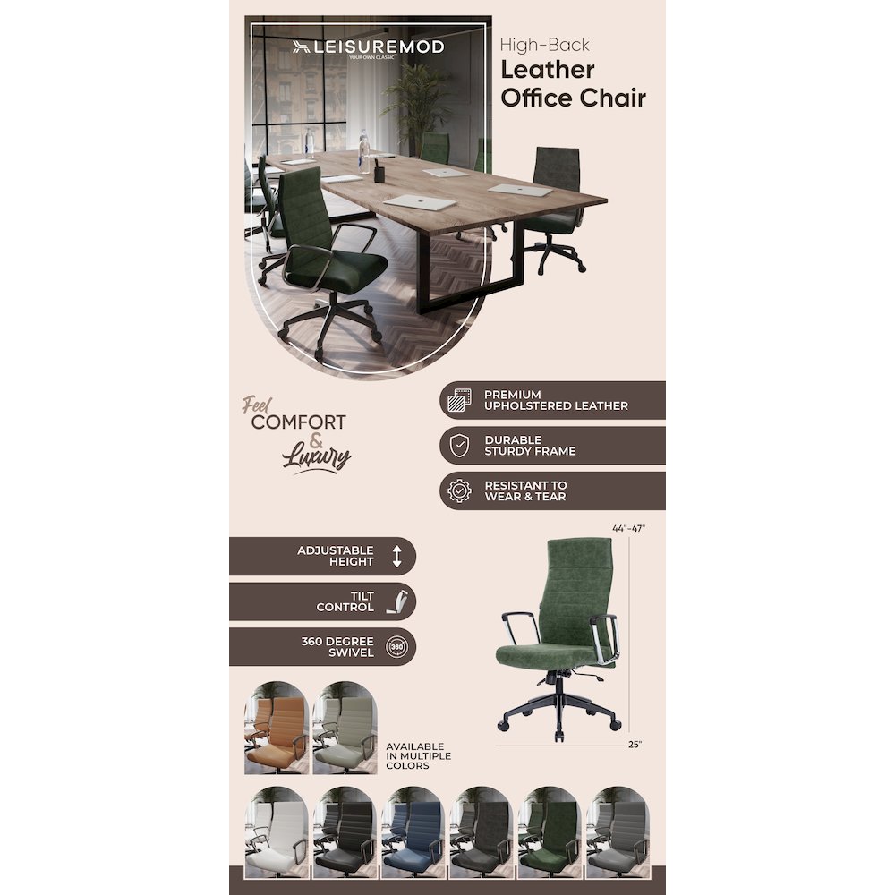 Hilton Leather Office Chair in Green. Picture 17