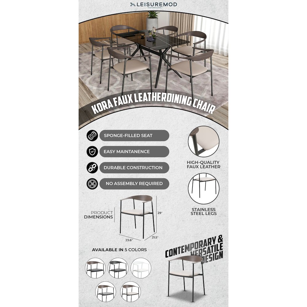 Kora Collection Modern Dining Chair in Taupe. Picture 15
