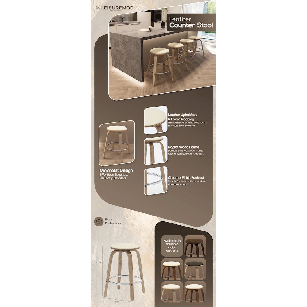 Wooden Counter Stool Pelya Collection Modern Style Washed Walnut color in Taupe. Picture 22