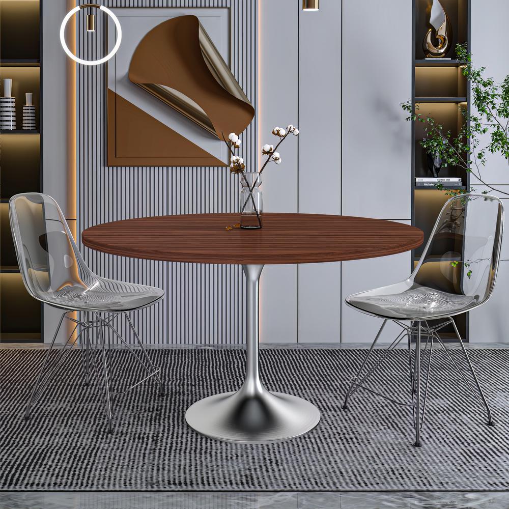 Verve 27" Round Dining Table, Brushed Gold Base with Cognac Brown MDF Top. Picture 15
