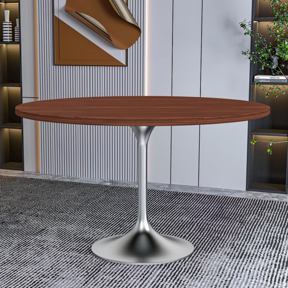 Verve 27" Round Dining Table, Brushed Gold Base with Cognac Brown MDF Top. Picture 16